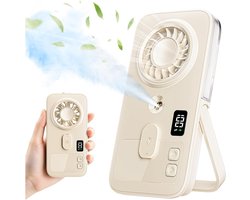 Mistventilator - Draagbare Handventilator voor Op Reis - Stille Pocket Ventilator met Mist Functie, 4 Standen & USB-C Kabel - 113g - 2.2cm - Crème Wit
