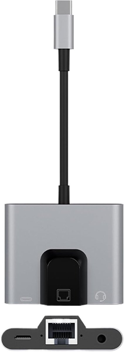 Netwerk Adapter - USB C Hub - Thuiswerken - Gigabit Snelheid - 14.6 cm - Grijs
