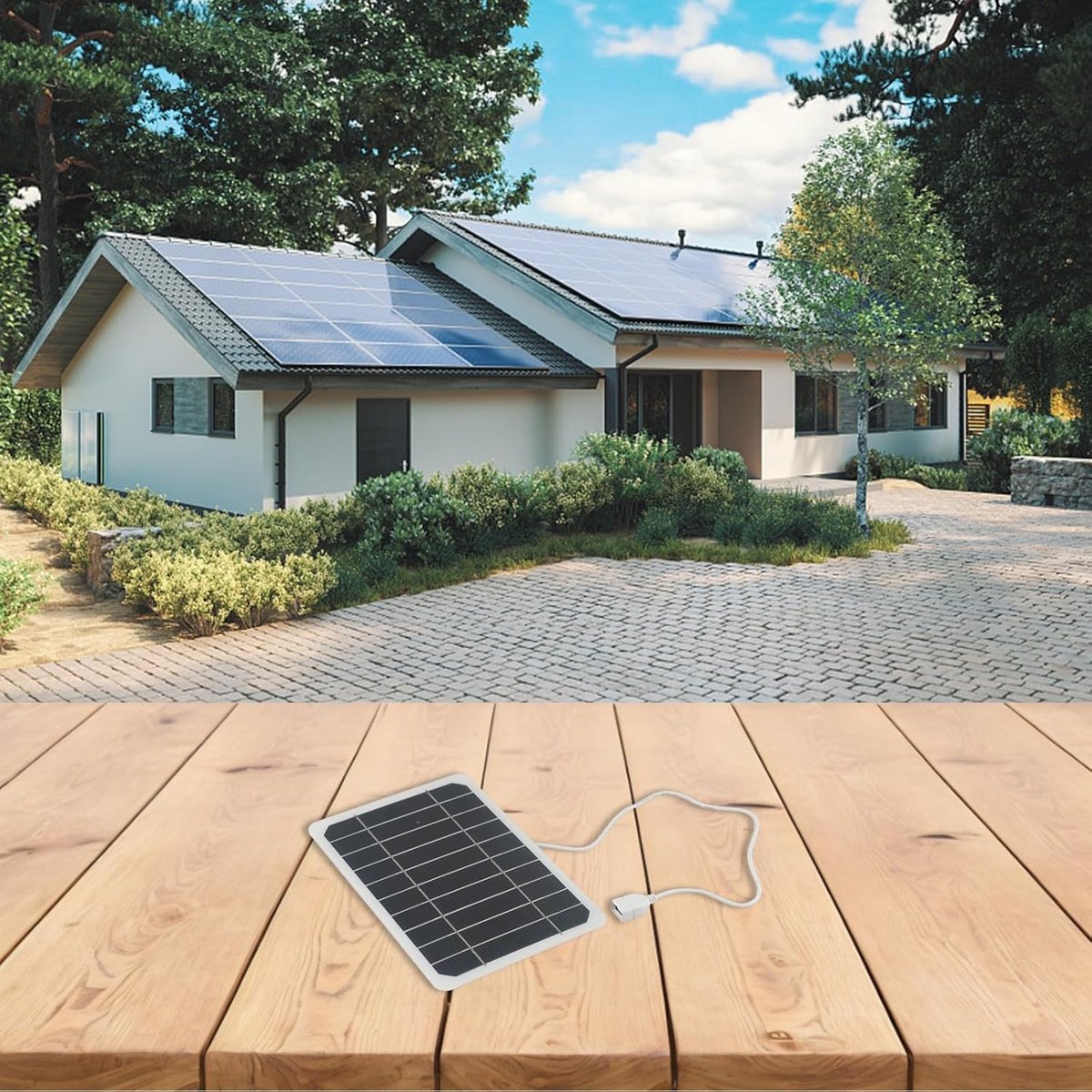 Zonnepaneel 10W - Draagbare lader - Buiten opladen - Hoge efficiëntie cel - 5V USB output - Wit zwart
