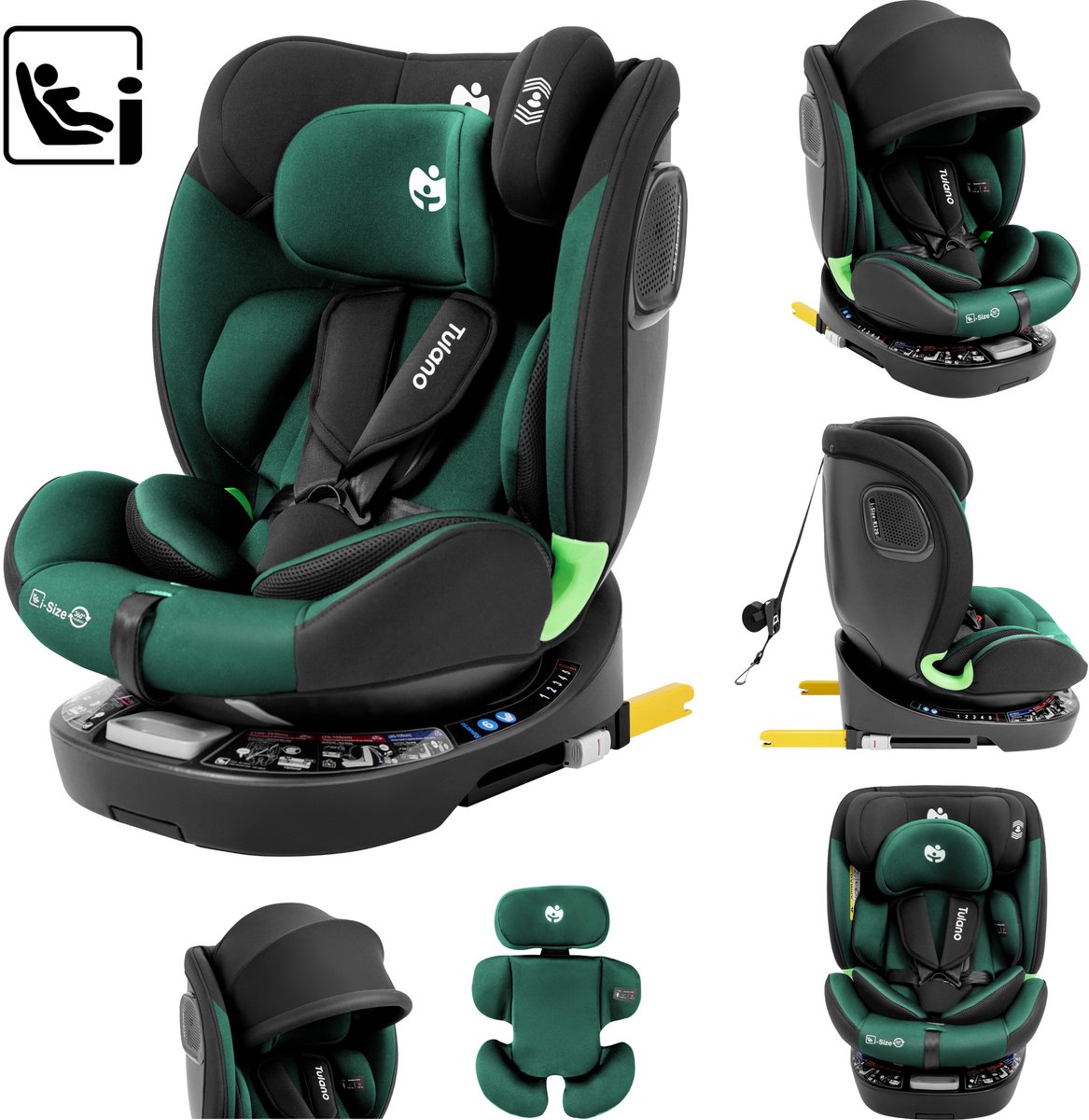 Tulano Loom 35 - Kinderautostoel - ISOFIX & Top Tether - RWF (Achterwaarts) - 0-12 jaar - Groen