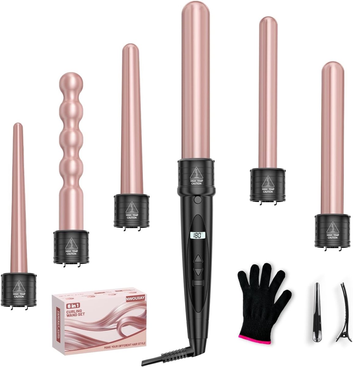 Krultangset - Keramische Coating - Multifunctioneel met Verwisselbare Opzetstukken - Instelbare Temperatuur - Voor Alle Haartypes