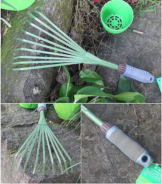 Tuinhark - Bladhark 9 tanden - Gras en bladeren harken - Ergonomische handgreep - 16x39 cm - Zwart — afbeelding 2