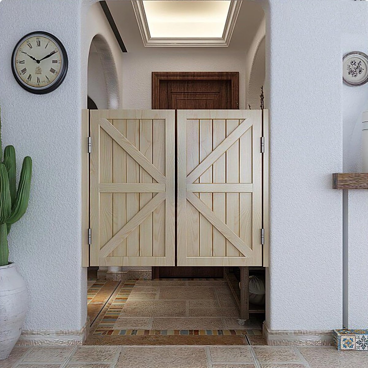Klapdeuren Massief Hout - Tussendeuren Pendeldeuren - Ruimte Verdelen - Veerscharnieren Automatisch Sluitend - 79x90 cm - Naturel