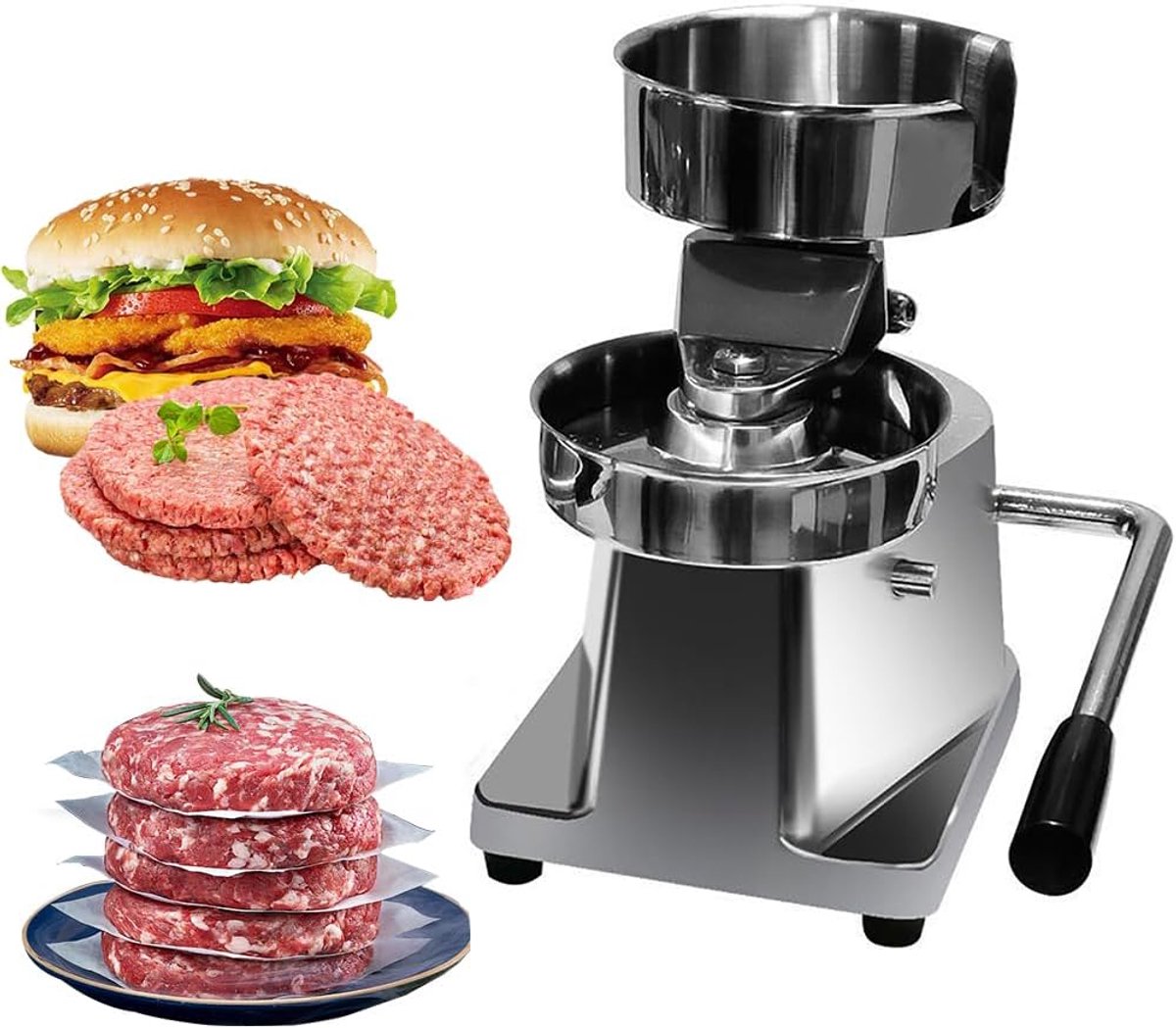 Hamburger Patty Maker Burgerpers Machine Gelijkmatige Burgers Maken Instelbare Dikte 10 Cm Diameter Zilverkleurig