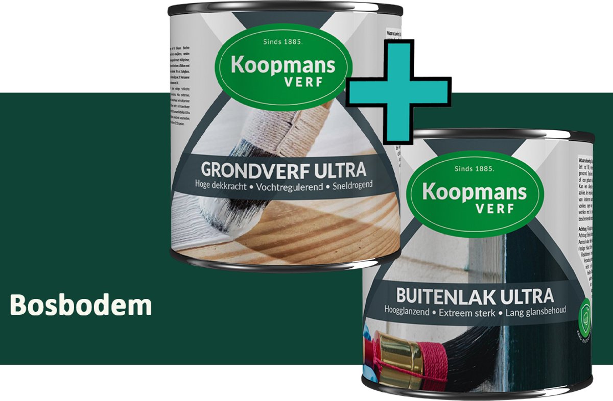 Koopmans Grondverf Ultra en Buitenlak Ultra - Grondverf Lakverf set - Buiten - Bosbodem – 2x - 1,5 l