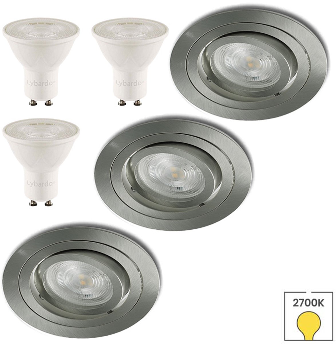 Lybardo - Inbouwspots 3-pack - Kantelbaar + LED Spot 2.4W - Warmwit Licht