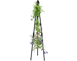 Tuinlatwerk - Klimplantsteun Obelisk - Planten Ondersteunen - Roestvrij Gecoat Staal - 160 cm - Zwart