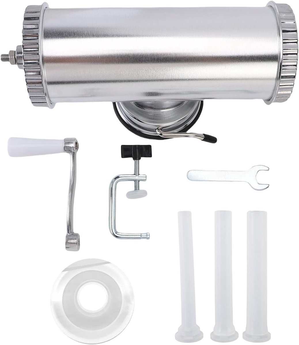 Handmatige Worstenvuller Vleesvulmachine Zelf Worsten Maken Dubbele Functie Malen Vullen Compact Formaat Zilver