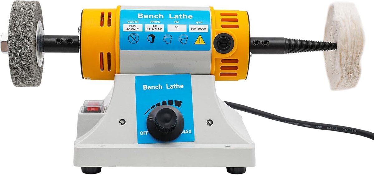 Tafelpolijstmachine - Sieraden machine - Metaal polijsten - Traploze snelheidsregeling - 10.000 tpm - Geel
