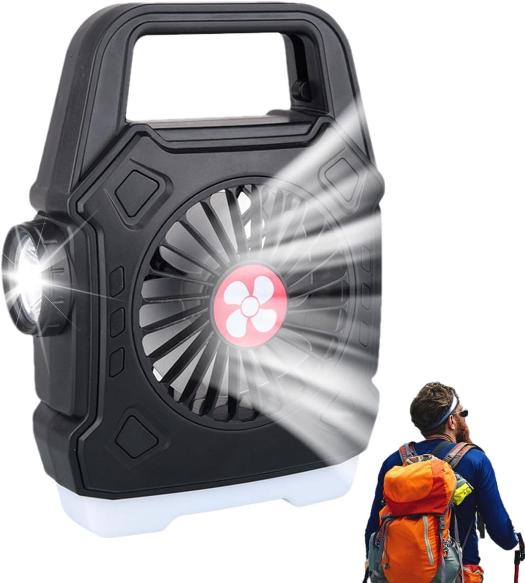 Camping Ventilator Lamp - Draagbare Verlichting - Outdoor Avontuur - Oplaadbaar Type-C - 20x20x6 cm - Zwart