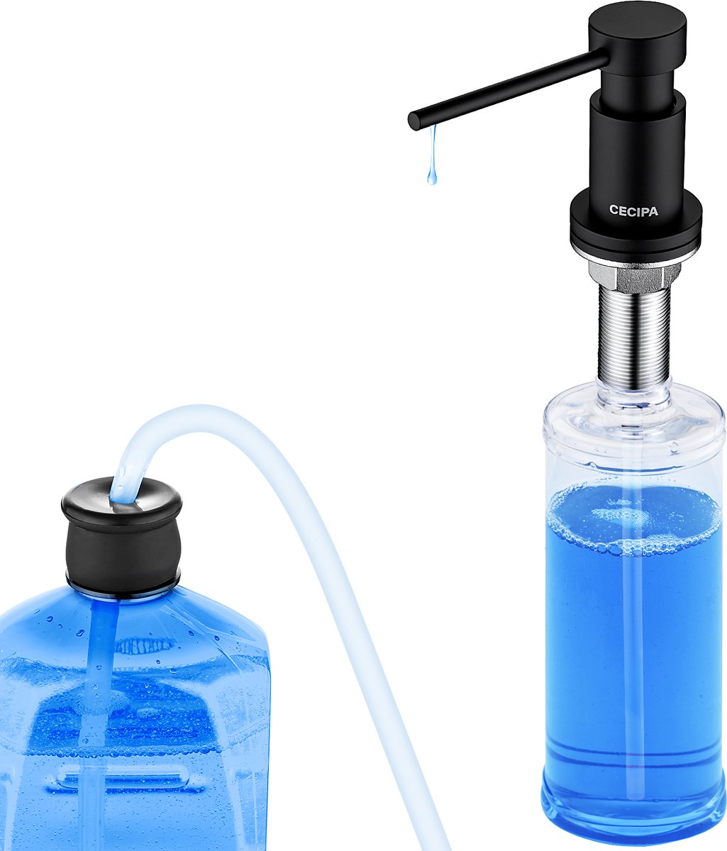 CECIPA Max Inbouw Zeepdispenser - 300 ml Zeeppompje voor Keuken en Badkamer - Zwart