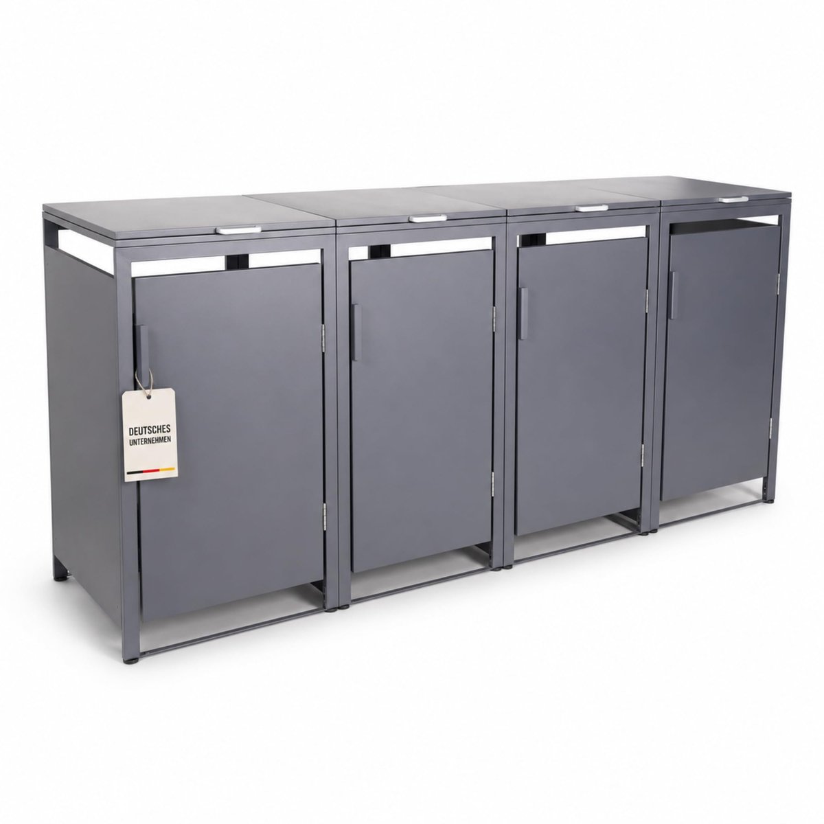 ALBATROS afvalcontainerbox voor 4 containers, wandmodel, 120 l tot 240 l, voor vier containers, verzinkt metaal RAL 7016 antraciet, open achterzijde, betere ventilatie, weerbestendig, verstelbare voetjes