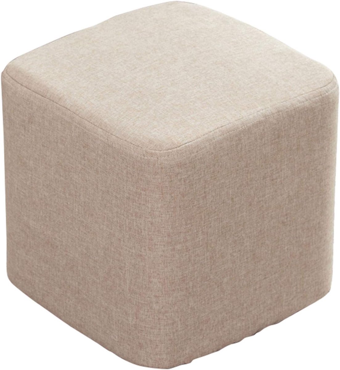 Houten Poef - Ronde Kruk - Voeten Rusten - Verwijderbare Hoes - 29 x 29 cm - Beige