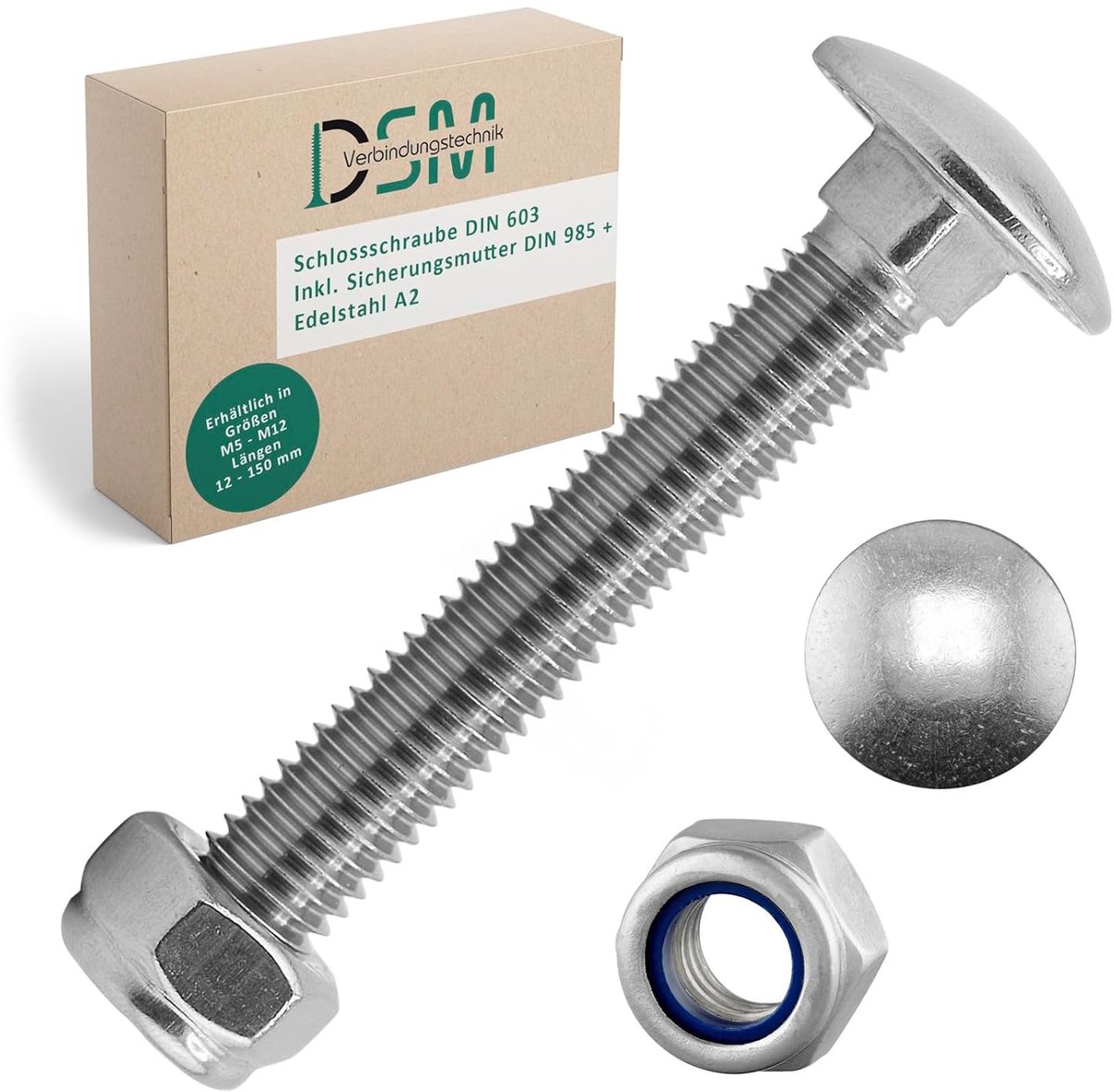 Slotschroeven Set - Borgmoeren RVS - Stabiele Verbindingen - Roestvrij Staal A2 - M12 x 90 mm - Zilverkleurig