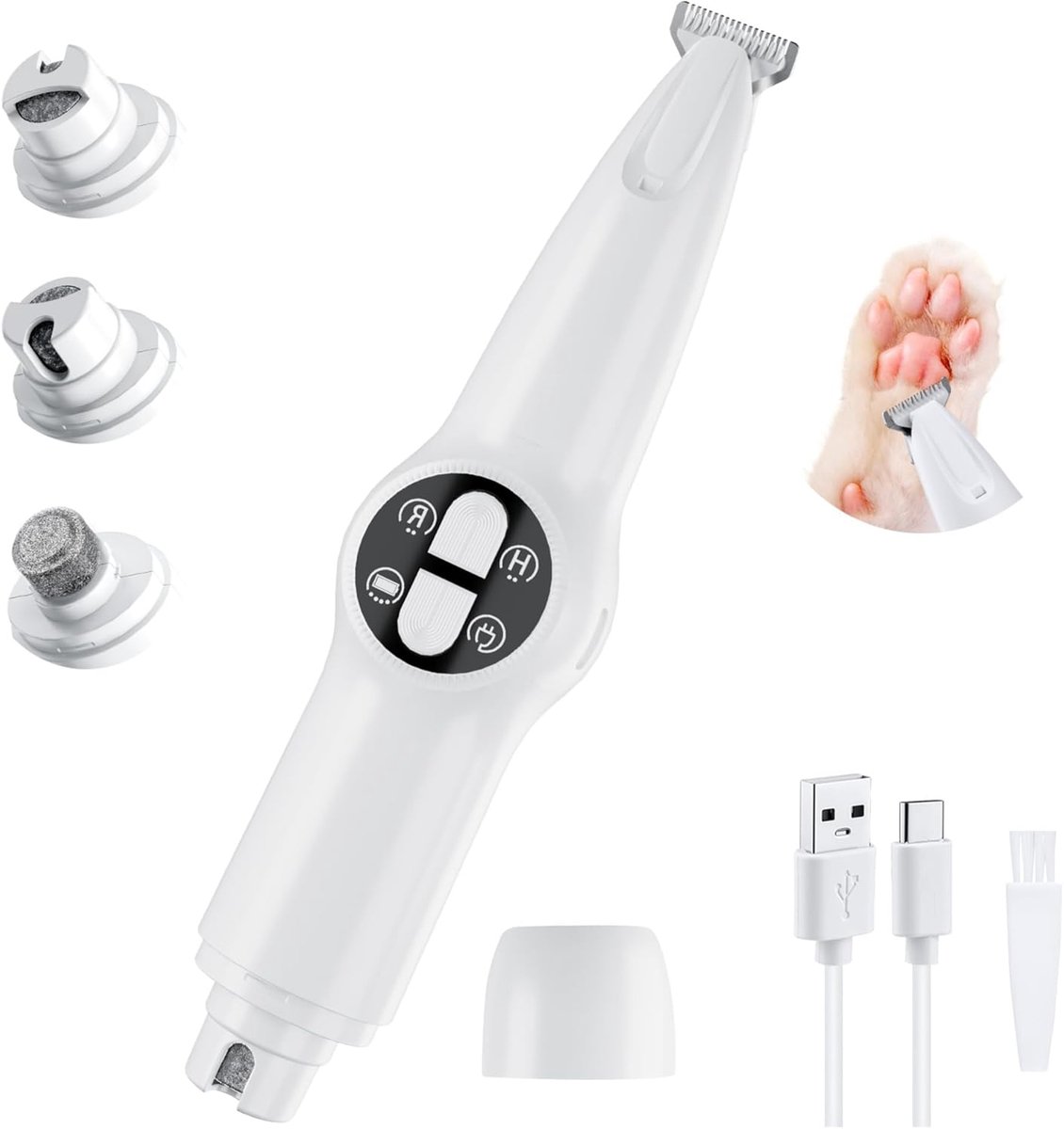 YAGXIG 2-in-1 huisdierpoottrimmer met LED-licht, oplaadbaar, haarscheerapparaat voor katten en honden, trimmer, elektrische nagelslijper voor katten en honden, oog- en oorscheerapparaat voor huisdieren