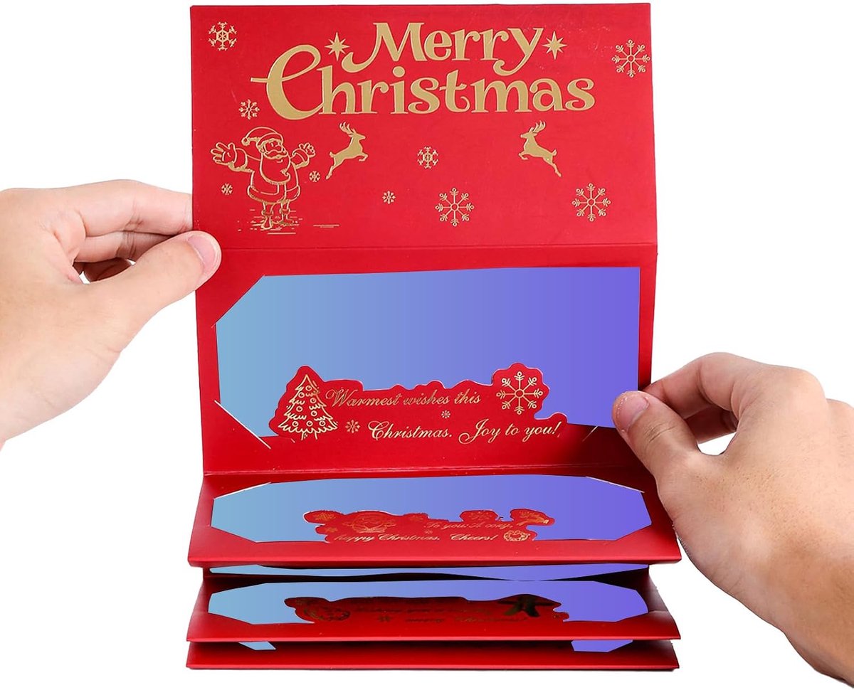Kerst Geld Houder - Papieren Portemonnee - Feestelijke Organisatie - 6-Slot Ontwerp - 17x72cm - Kerstman Herten