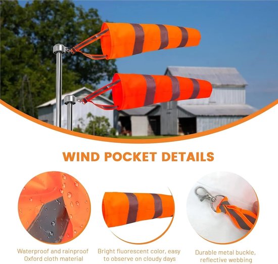 Windzak - Windmeter - Windrichting meten - Reflecterend ontwerp - 60 cm - Oranje grijs — afbeelding 5
