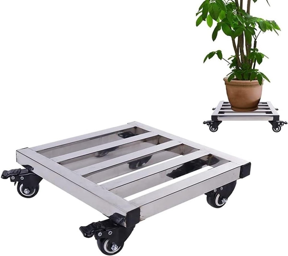 Plantenwagen met wielen - Bloempot standaard - Zware potten verplaatsen - 360 graden draaibaar - 25 cm - Zilver