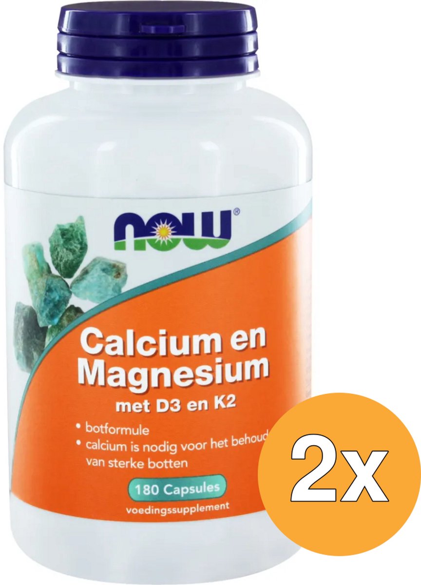 2x Now Calcium en Magnesium met D3 en K2 (180 capsules)
