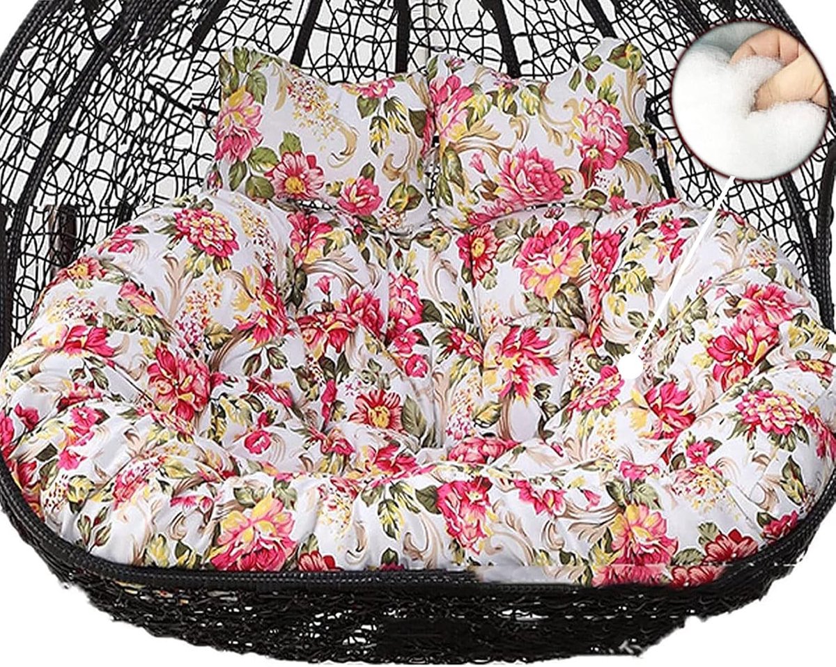 Dubbele Hangstoelkussen - Eierstoel Kussen Schommelstoel Kussen - Ontspannen Buiten - 16cm Dikke Vulling - 150 x 110 cm - Bloemenpatroon