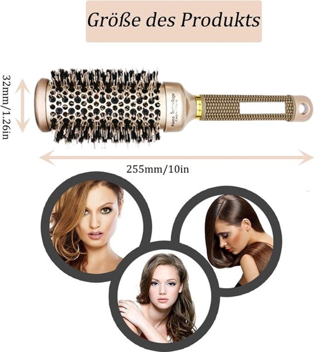 Wildzwijnharige ronde borstel Inovra Plus voor glad haarstyling