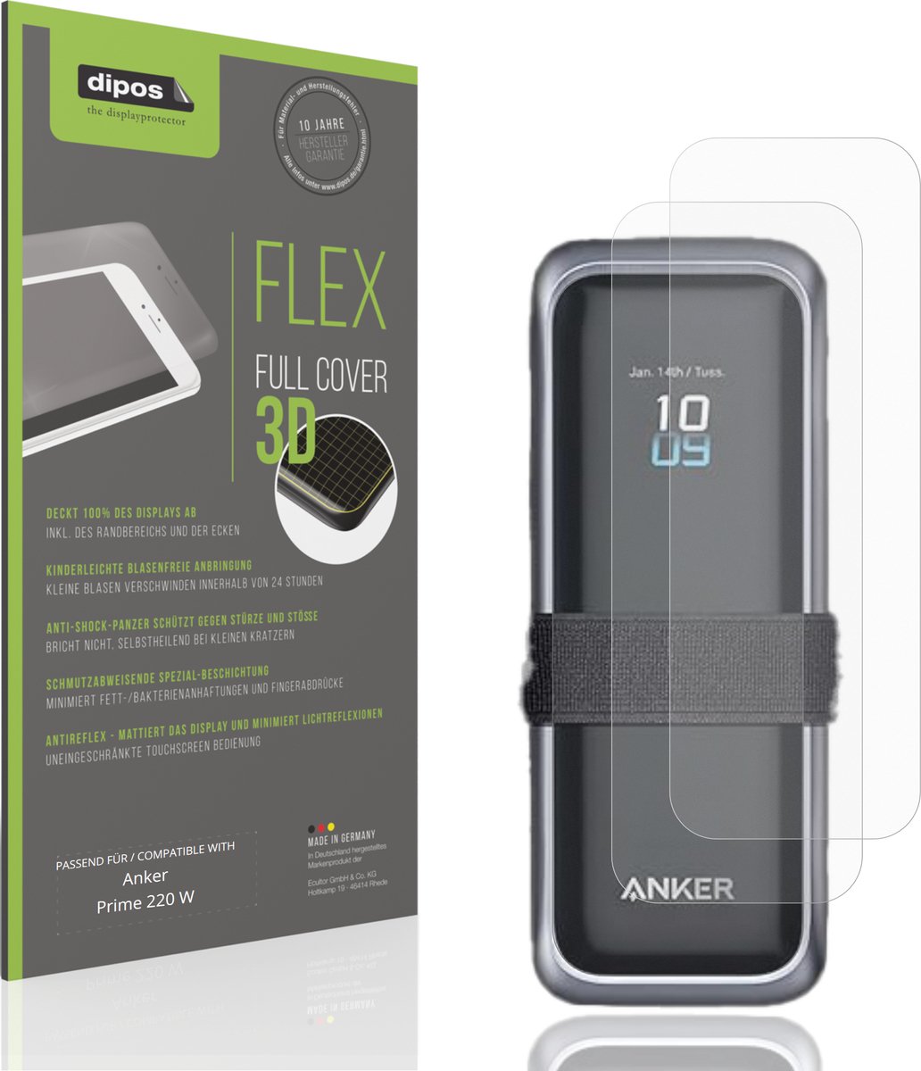 dipos FLEX – 2x Matte Screenprotector geschikt voor Anker Prime 220 W | Volledige Schermbescherming | Case-Friendly