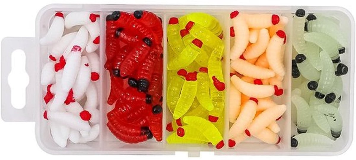 125 Pcs Kunstmatige Meelwormen - Realistische Vismix voor Zout- en Zoetwatervissen