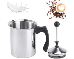 Handmatige Melkschuimer 800 ml RVS - Perfecte Melkschuim met Dubbele Zeef en Drukmechanisme voor Koffie en Cappuccino