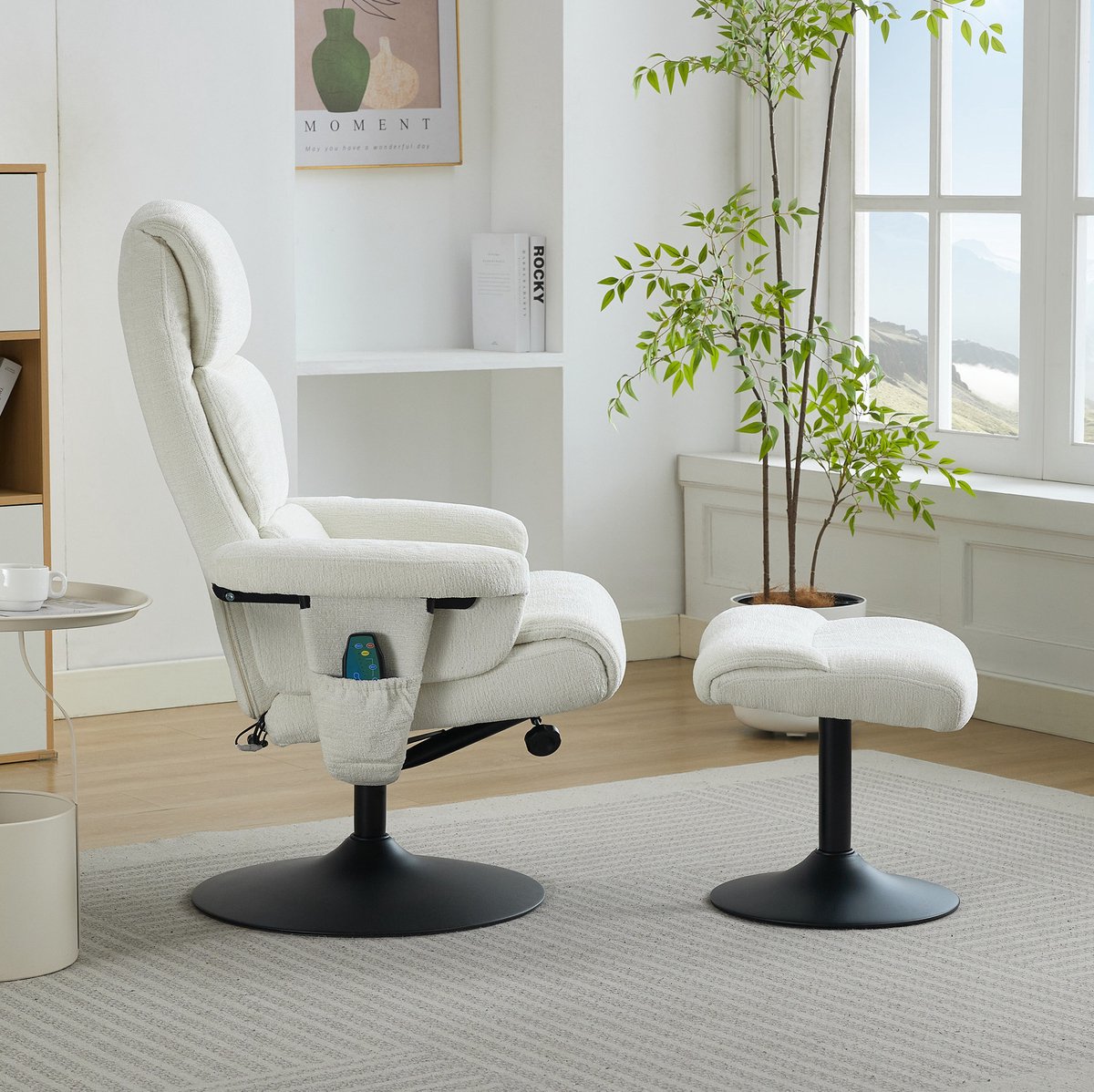 DESMIU Massagestoel 77 x 75,5 x 100 cm - 5-Punts Massage Met Verwarming En 360 Graden Draaibaar - Voor Woonkamer En Slaapkamer - Chenille Wit
