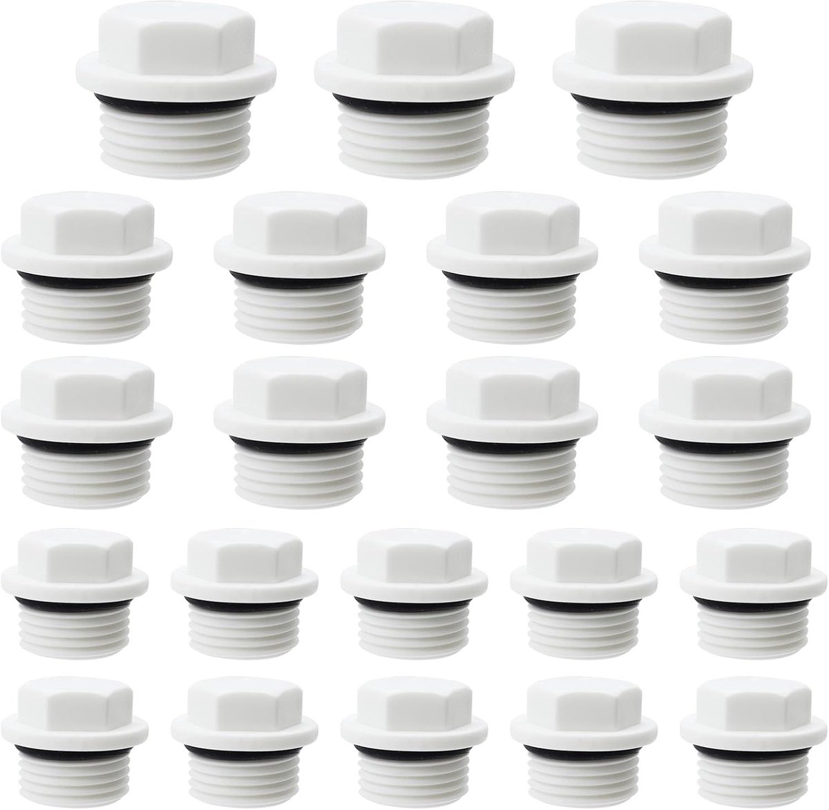 30 Stuks Plastic Blindstoppen 1/2 3/4 1 Inch - Draadpluggen voor Radiatoren en Hookah Apparatuur met Rubber O-ring (Wit)
