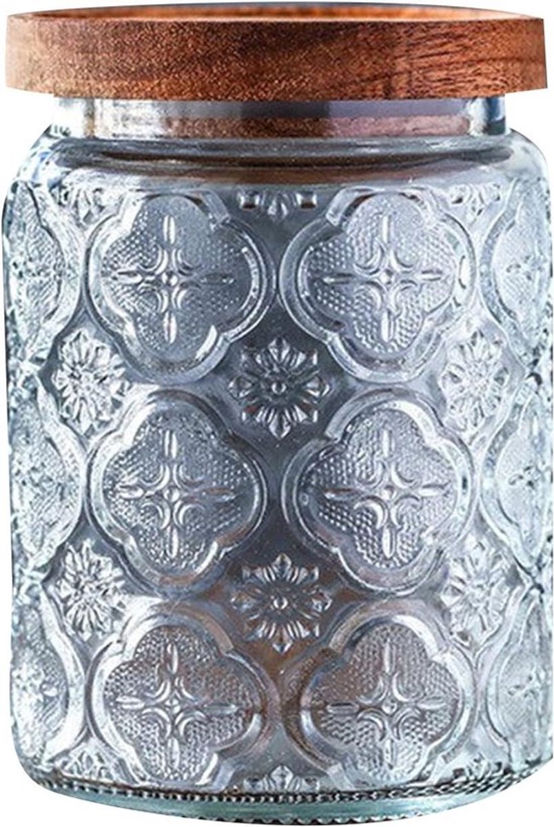 Vintage glazen pot - Verzegelde opslagpot - voedselveilig - Vintage - Huishoudelijk - Opbergpot - Begoniapatroon - Grote opslagpot - Geschikt voor koffiebonen en theebloemen - Vintage glazen pot met deksel