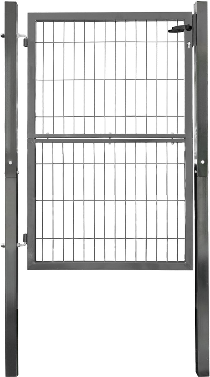 Tuinpoort / Metalen tuindeur (140 cm hoog) voor gaashekwerken – Afsluitbaar, incl. palen – Antraciet (V2Aox)