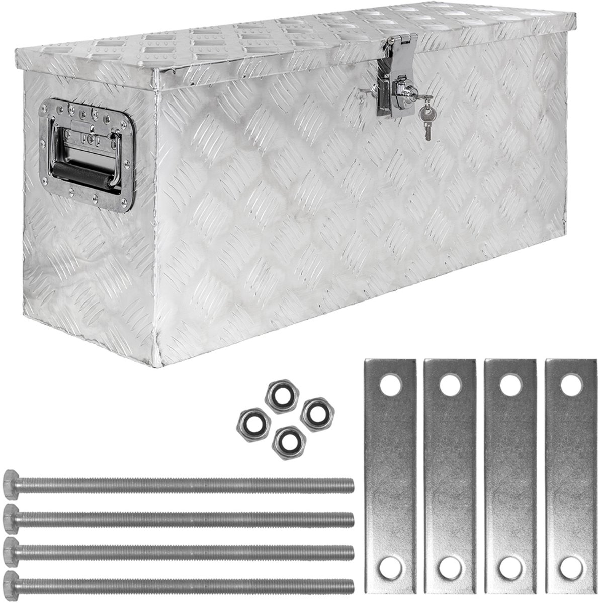 trucky Aluminium gereedschapskist voor vrachtwagens, model D055, 73 x 23,5 x 32 cm, afsluitbaar, robuust traanplaat, inclusief montageset, voor werkplaats, auto, hobby