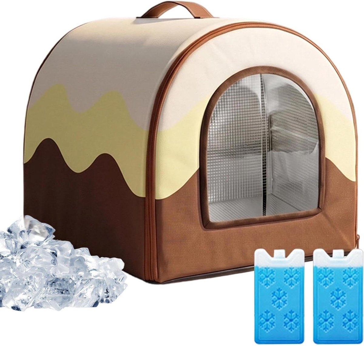 Verkoelende Schuilplaats Huisdieren - Katten Grot Puppybed - Huisdier Koel Houden - IJskristallen Koelsysteem - 48x33x33 cm - Bruin