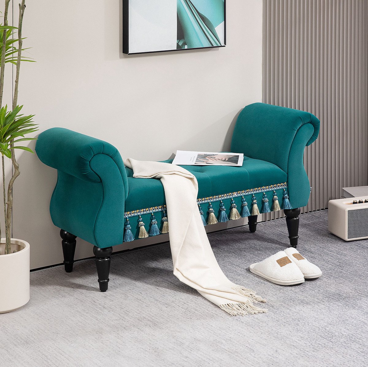 MIVRAY Bedbank 117 x 40 x 58 cm - Vintage Gestoffeerde Zitbank Met Zachte Bekleding - Voor Slaapkamer En Woonkamer - Groen