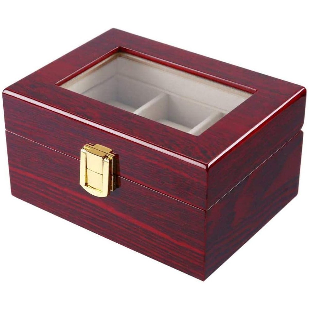 Horlogeopbergdoos - Luxe horlogedoos - Horlogepresentatiedoos - Opbergdoos - Houten horlogedoos voor drie horloges - Horloge-organizer - Hout + fluweel met kralen - Rood