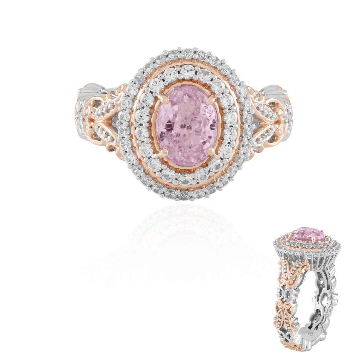 Cavill - 925 Sterling Zilveren Ring - Ovale Braziliaanse Kunziet 1,719 ct - Cambodjaanse Zirkonia's - Elegante Damesring