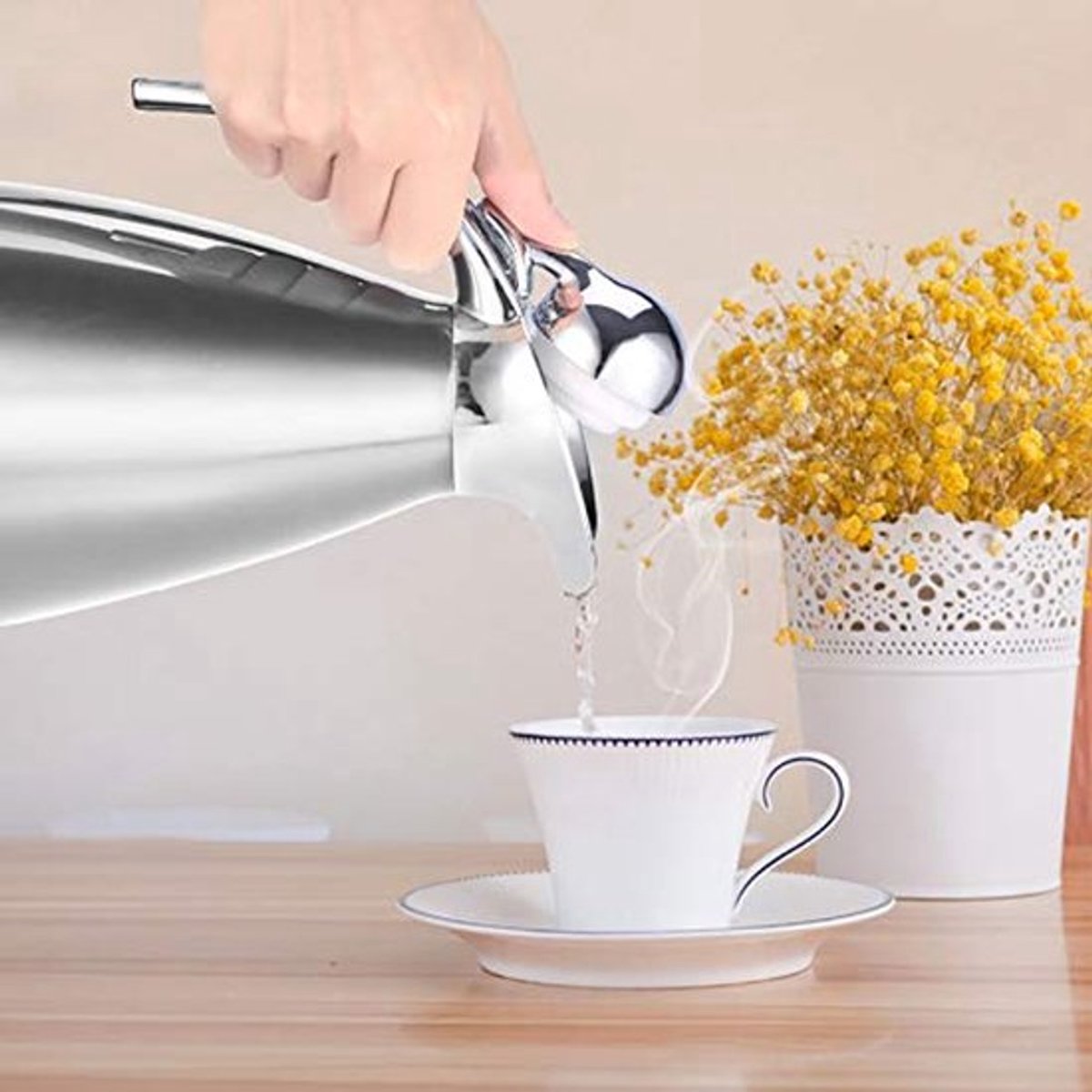 Dubbelwandige thermosfles voor koffie en thee, vacuümgeïsoleerde warmwaterkruik van roestv