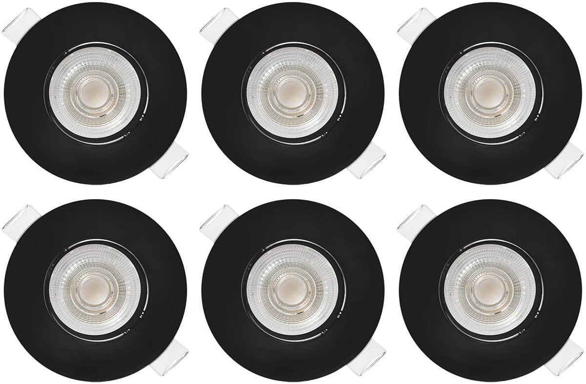 Modee LED Inbouwspot Rond - 4.9W 480 Lumen - 4000K Neutraal Wit - IP23 Ø90mm - Zwart - 6 stuks