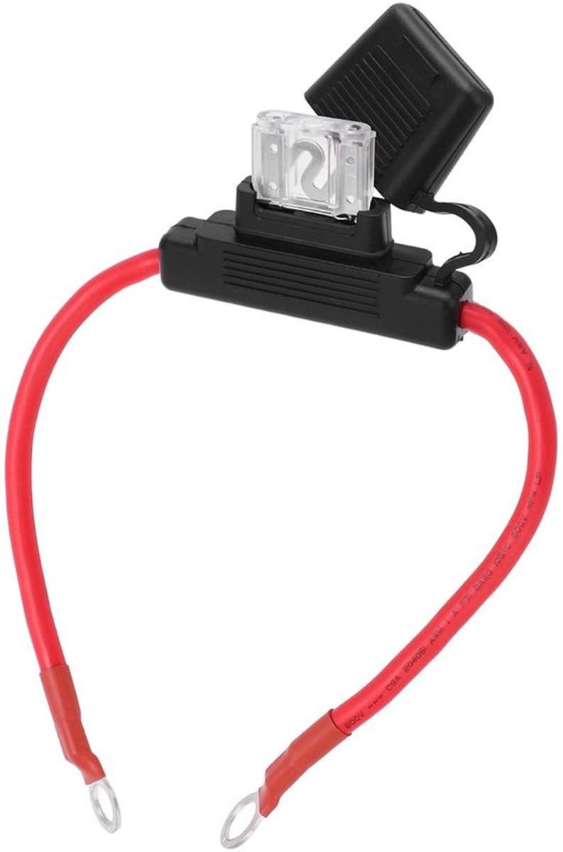 Zekeringhouder van 8 AWG, 30 cm/11,8 inch, rode inline-zekeringhouder met 80A platte zekering, waterdichte circuitbescherming voor 12-24V-voertuigen