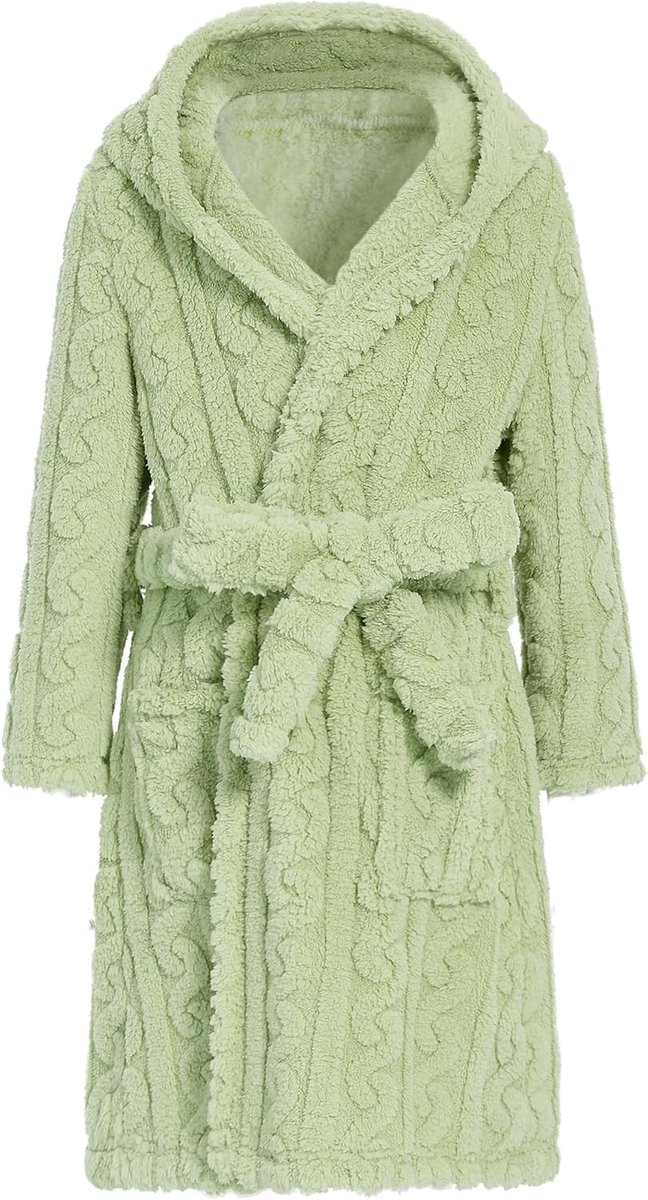 Meisjes badjas van fleece met capuchon, warme en zachte badjas voor kinderen van 4-14 jaar, ideaal voor thuis en na het zwemmen