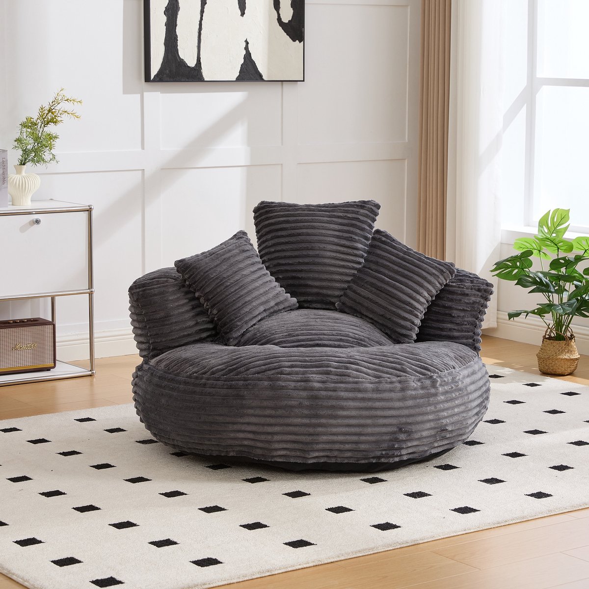 PHOEBE CAT Zitzak - Loungestoel - Gaming fauteuil - Corduroy - Met rugleuning - 3 kussens - Grijs