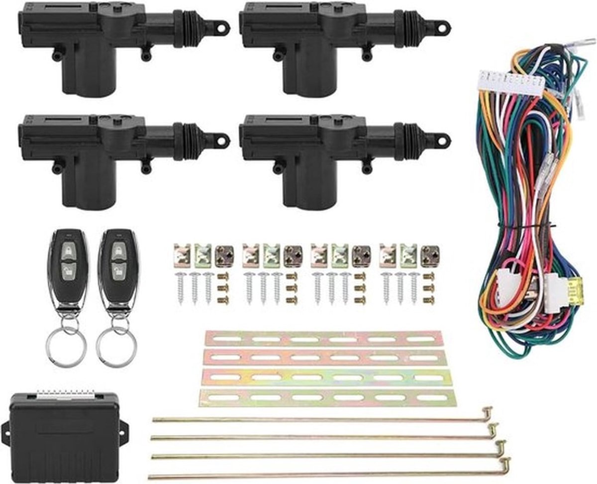 - Centrale Vergrendelingsset voor Auto's - Keyless Entry-systeem - Universeel - 12V - Met LED-indicator - Afstandsbediening - Geschikt voor Alle Automerken - Zwart - Inclusief 2 Controllers.