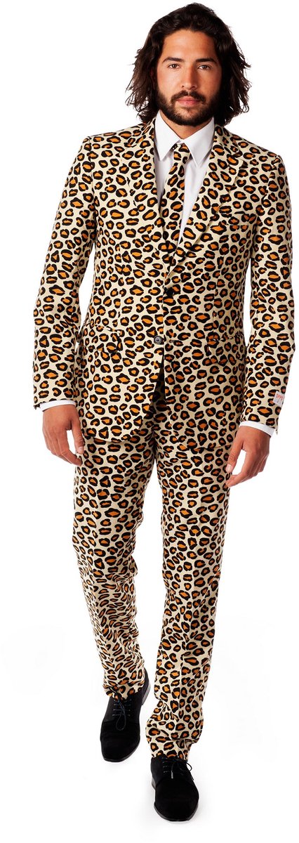 OppoSuits The Jag - Mannen Kostuum - Panterprint Pak - Foute Party - Carnavalskleding - Beige - Maat EU 46