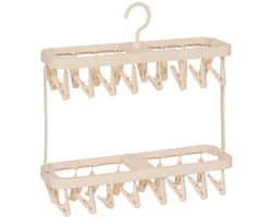 5Five Wasgoed droogcarrousel/droogmolen - 32 clips/knijpers - beige - kunststof - 40 x 12 x 43 cm - ruimte besparend