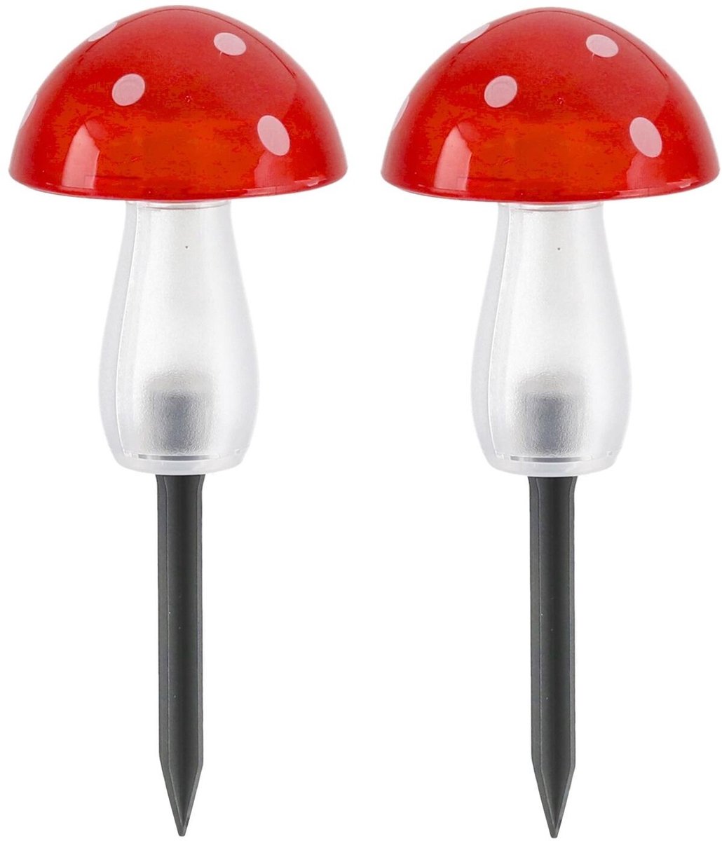 Cepewa tuinlamp paddenstoel - 2x - solar - H20 cm - incl grondpen - aan/uit schakelaar