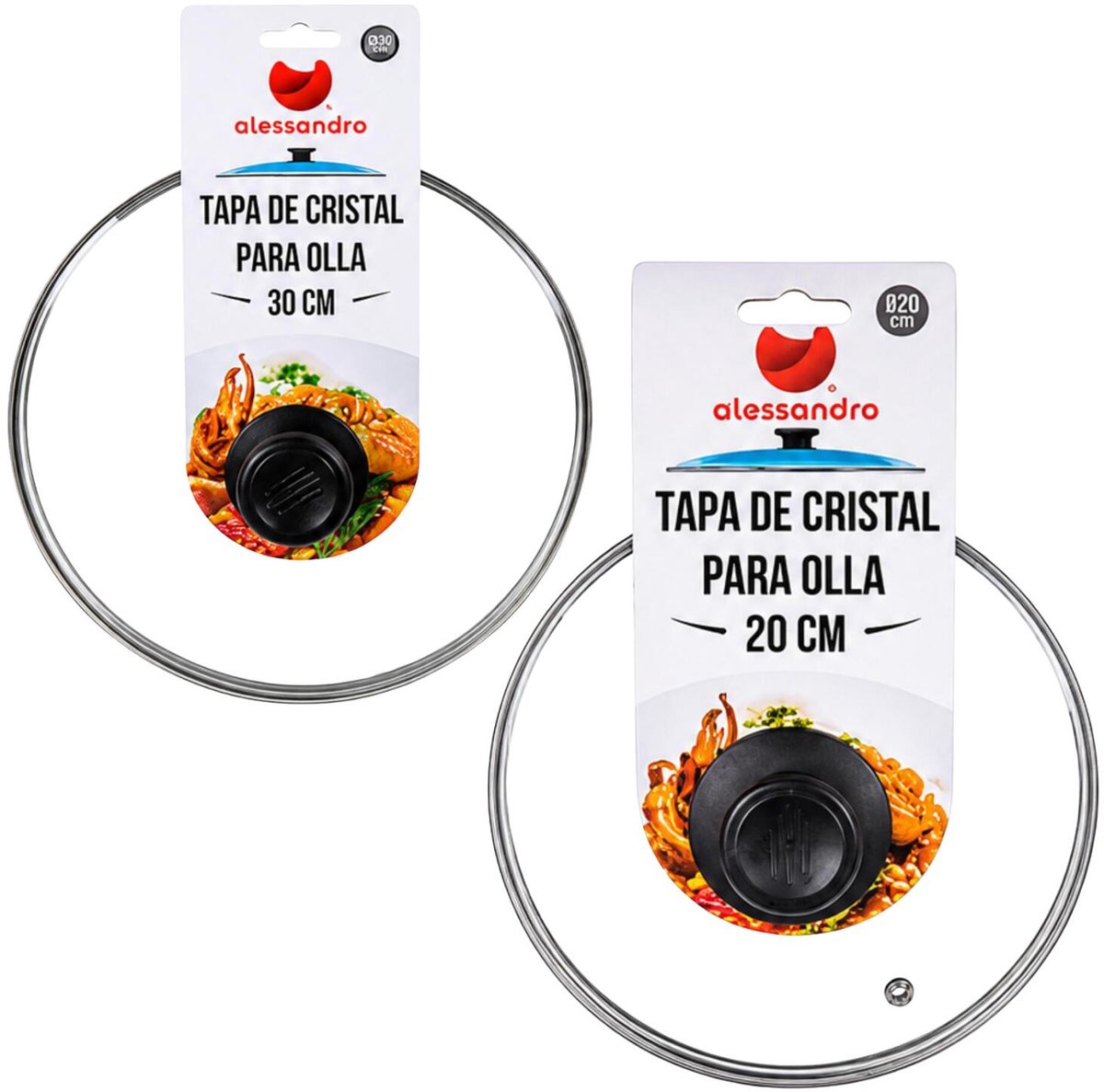 Universele pannendeksels - D20 en D30 cm - glas - met stoomgaatje