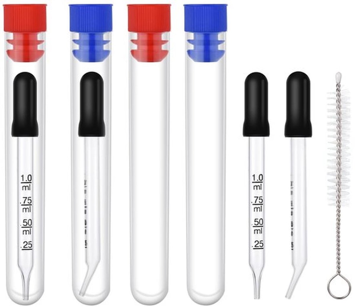 4 stuks 1 ml druppelaar, oogdruppelaar van glas met maatverdeling, gebogen en rechte punt,
