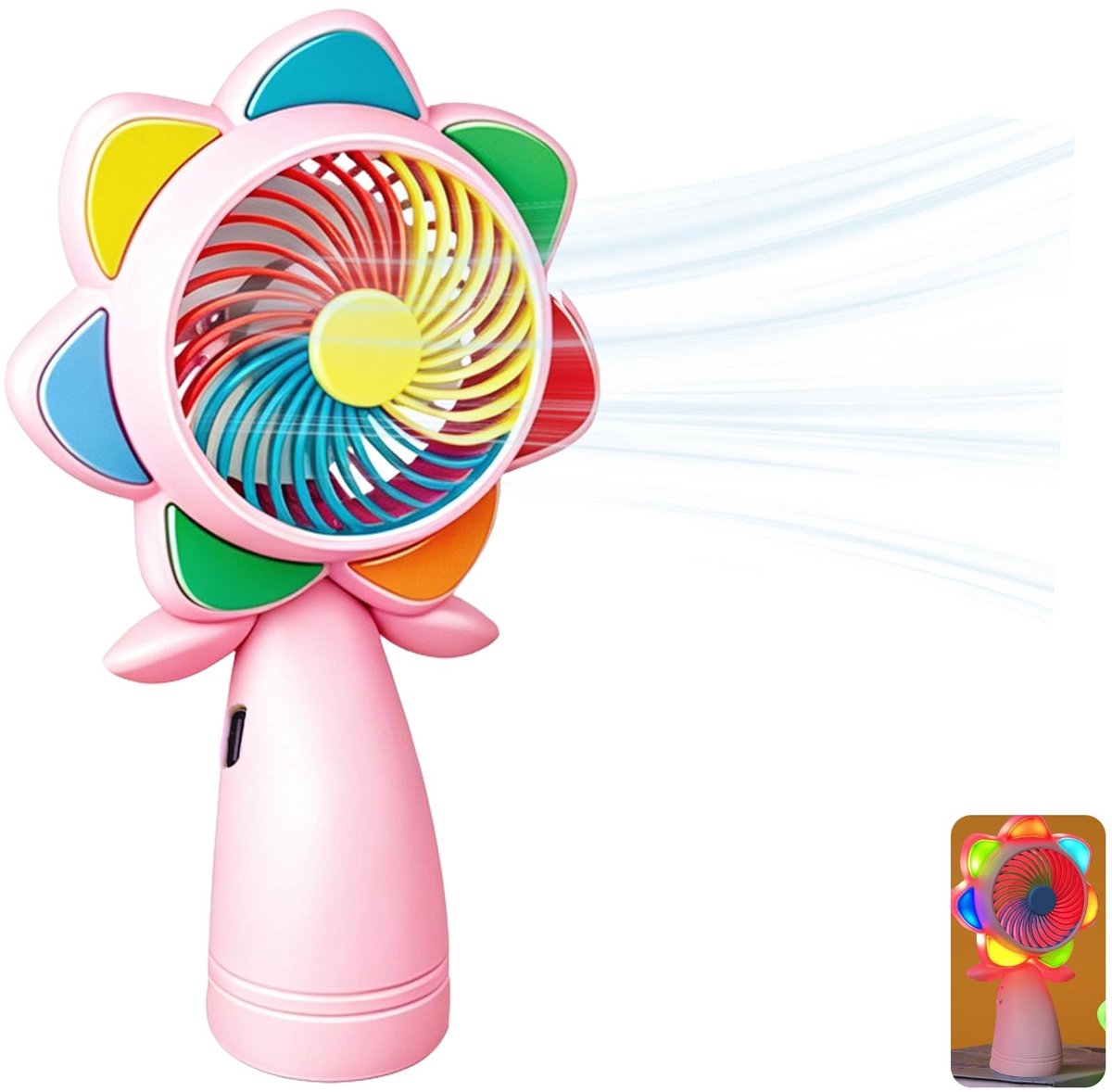 longziming -Draagbare Mini Ventilator - Draagbare Koeler - Bloemvormige Bureaufan - LED-Verlichting - Één-Knopbediening - Duurzaam Plastic - Extreem Stil - Voor Binnen En Buiten - 1 Stuk