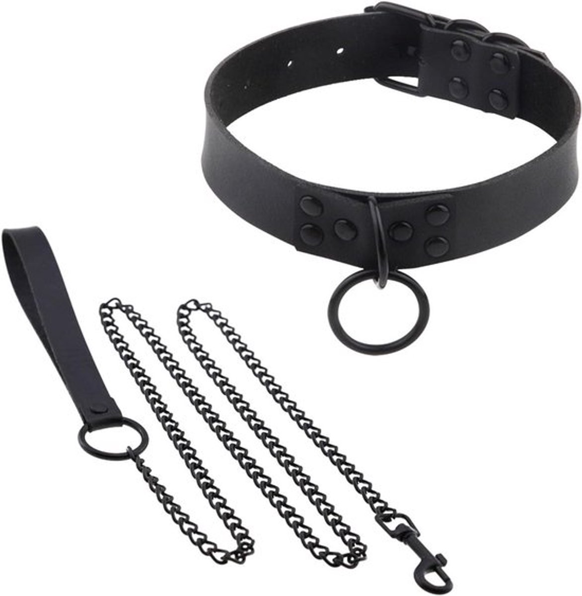SVG commerce Zwarte punk choker met O-ring van kunstleer voor heren en dames - verstelbare harnas choker voor cosplay en Halloween